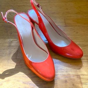 Orange Patent Nine West Slingbacks